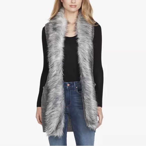 Jessica Simpson Faux-Fur-Trim Sweater Vest - XS - Picture 1 of 5